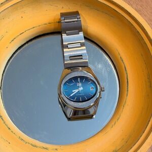 Q&Q MEC Citizen Automatic Stainless Steel Oval Face Blue Wristwatch